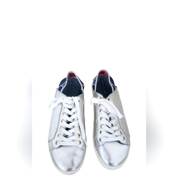 Tommy Hilfiger Size US 6.5 Silver and White Back Sling Sneakers - Picture 6 of 8